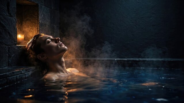 Serene Woman Enjoying Steam in Luxury Bath