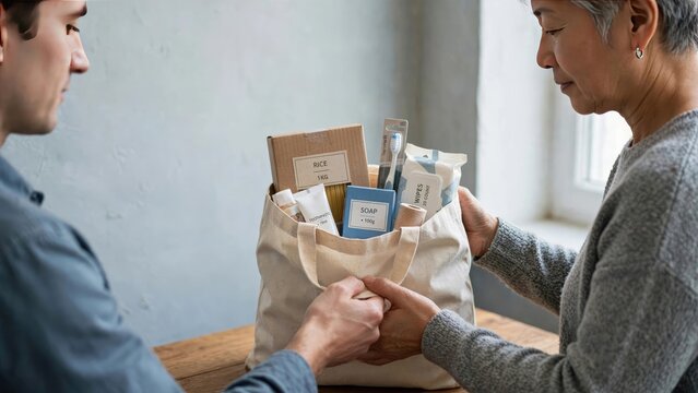 Woman Giving Soap Gift to Man During Retail Exchange
