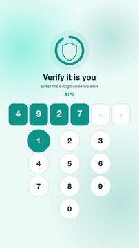 Two factor authentication OTP code animation, teal flat design vertical 9:16 seamless loop HD motion graphic background