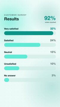 Survey poll results bar chart animation, teal flat design vertical 9:16 seamless loop HD motion graphic background