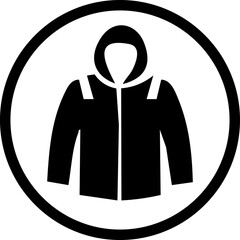 Black mandatory ppe hooded parka jacket sign icon isolated on white background © Moshiur
