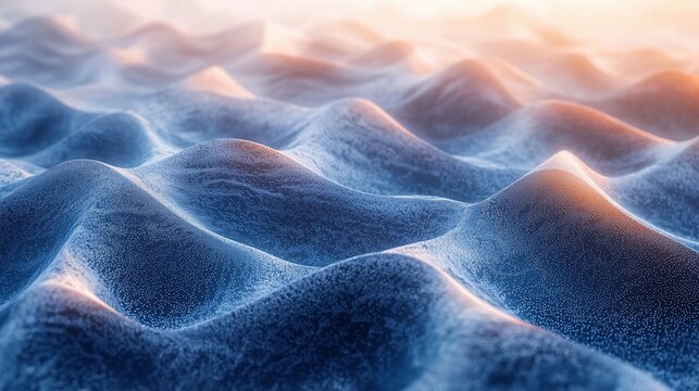 Abstract landscape of sculpted waves, sunrise glow