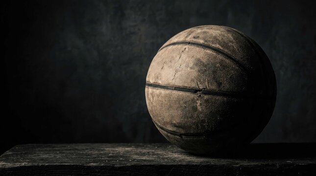 Vintage weathered rugby ball in dramatic low key lighting