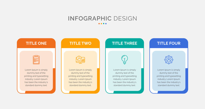 Modern 4-step business infographic presentation template with vertical panels, editable vector.