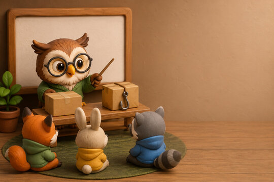 Cute chibi owl teaching employees to recognize suspicious packages