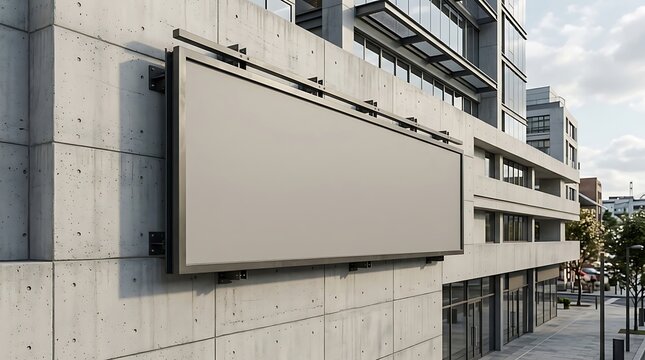 Blank billboard on a concrete building exterior wall