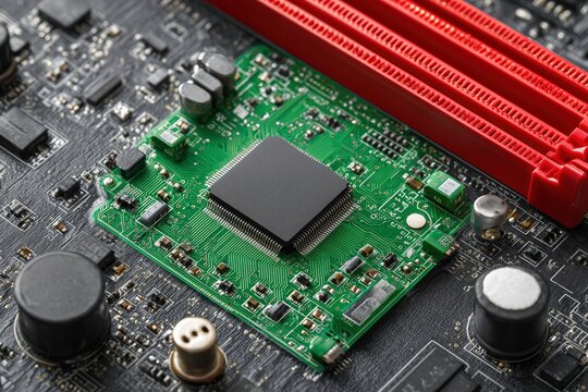 close-up of a computer motherboard with a processor