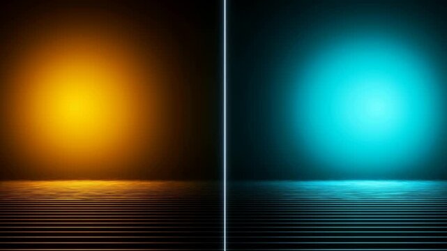 Orange and blue glowing split background with light lines and divider