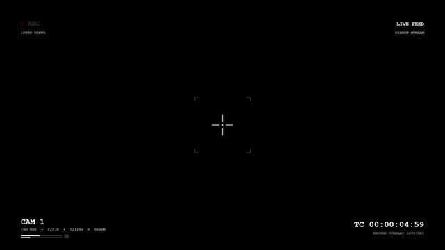 Digital camera recording interface overlay on black. 4K Video