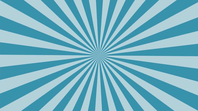 Video blue sun rays rotating. Pop art and comic style background animated, blue sunburst ray animation video, Comic book style blue sunburst radial rays pop art background loop.