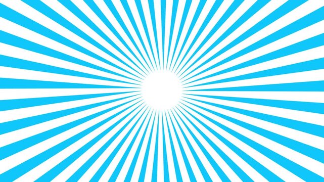 Video blue sun rays rotating. Pop art and comic style background animated, blue sunburst ray animation video, Comic book style blue sunburst radial rays pop art background loop.