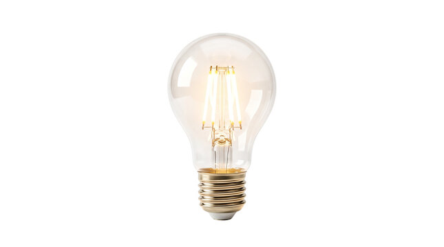 Glowing led filament light bulb isolated on a clean white background