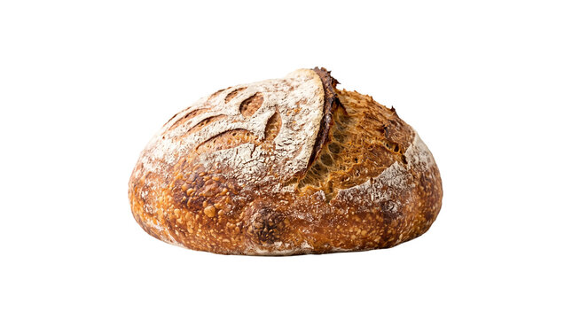 Artisan sourdough bread loaf with golden crust on transparent background