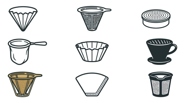 Coffee filter and pour-over brewing accessory icons.