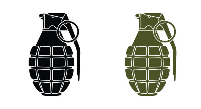 Silhouette of a hand grenade in black and olive green tones