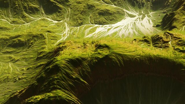 The river patterns winding through green hills and valleys. The aerial view captures the landscape and natural features in detail during daylight hours.