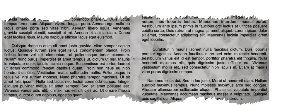 Ripped page snippet with placeholder text and stain effects