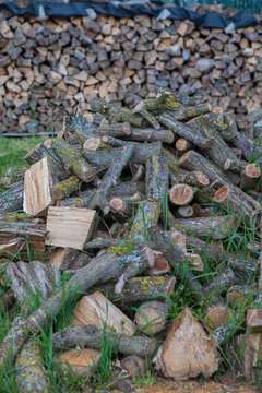 Firewood stacked outside a rural house