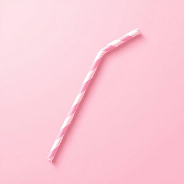  Minimal pink and white striped drinking straw on solid pink background