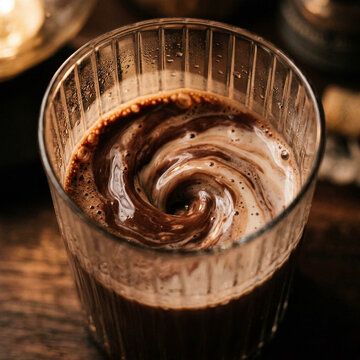 Chocolate Day Celebration with Swirling Hot Cocoa in a Glass, Rich Beverage Concept