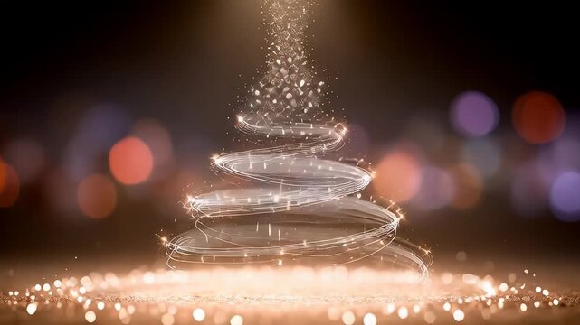 Mesmerizing golden spiraling lights forming a magical christmas tree