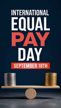 International Equal Pay Day September 18th Coins on Balance Scale