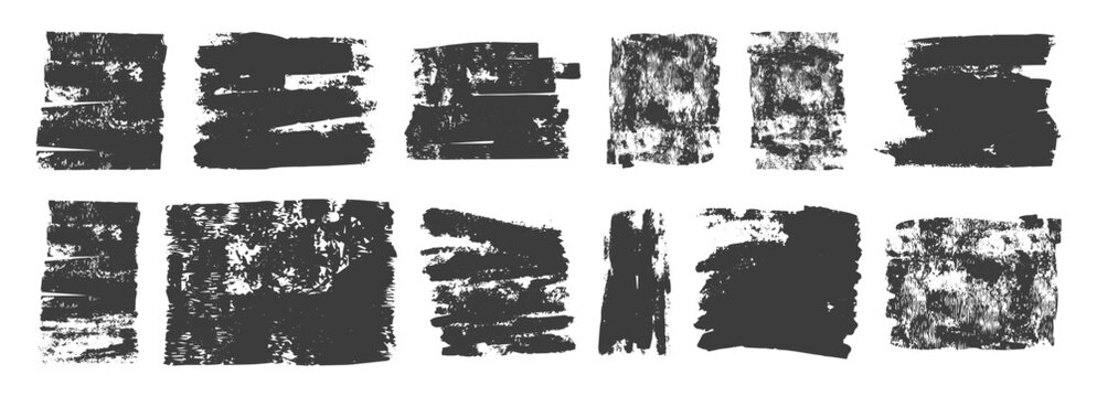 Ink roller stamp, linocut overlay set. Scribble with rough ink edges textured background. Vintage paper effects, and distressed graphic. Vintage letterpress rough grain surface.