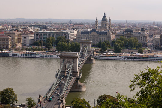 View of Budapest skyline and bridge from a high point