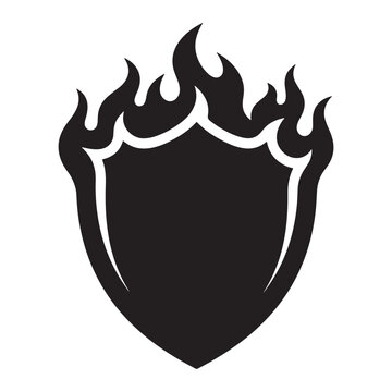 Black shield icon with flames