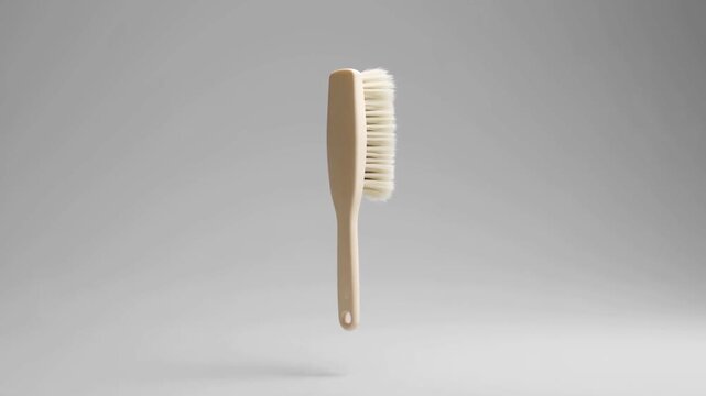 Cleaning brush suspended above a gray surface with soft shadow in studio