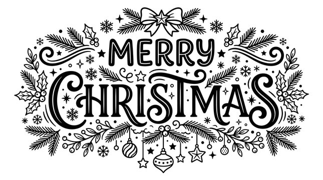 A beautifully designed vintage christmas greeting featuring elegant calligraphy and festive decorative elements