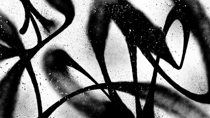 Black abstract graffiti tag lines with spray paint texture background. Hand drawn aerosol dripping street art clip art isolated on white for urban banner layout and apparel design. © dirtyfellas