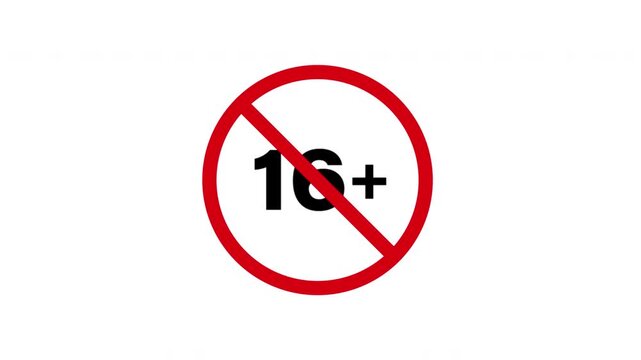 No 16 Age Restriction Sign Animated Icon With Alpha Channel. Forbidden Age Limit Warning And Restriction Motion Graphic. Stop And Ban Notice. On Transparent Background