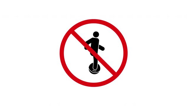 No Hoverboard Riding Prohibition Sign Animated Icon With Alpha Channel. Forbidden Hoverboard Use Warning And Restriction Motion Graphic. Stop And Ban Notice. On Transparent Background