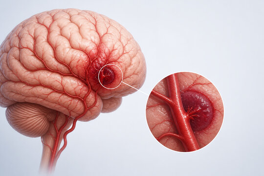 Hemorrhagic stroke concept with ruptured cerebral vessel