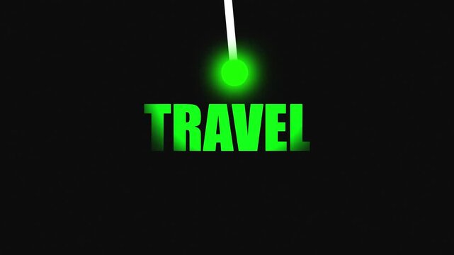 Digital welcome visual with gradient "TRAVEL" text, glowing cyan dot, and white laser animation. Gradient Colored Text with Glowing white Laser Beam welcome.4k video black background,
