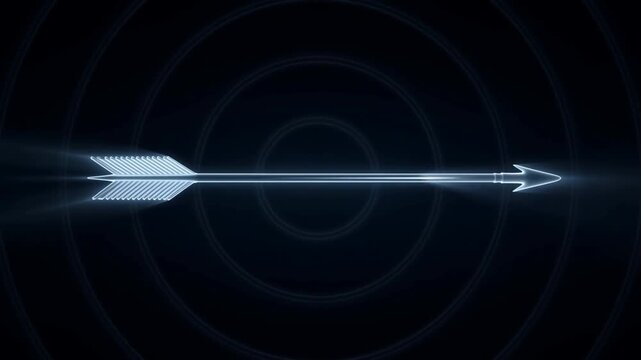 Glowing arrow pointing right across dark background with concentric light rings