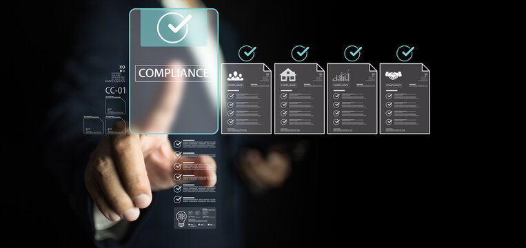 Accredited compliance manager inspects official certification document verifying legal standard checklist minimizing operational risk maintaining total business integrity