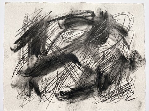 Expressive black charcoal pencil scribbles abstract art