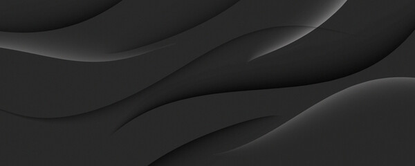 Fototapeta premium Abstract Dark Black Elegant Dynamic Wavy Gradient Background with Light Lines Effect
