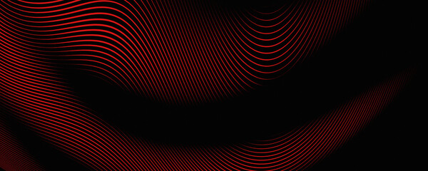 Fototapeta premium Abstract Red Dynamic Wavy Line Pattern on Black Background with Halftone Optical Illusion Effect