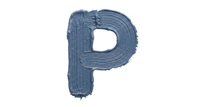Letter P textured blue painted acrylic alphabet typography