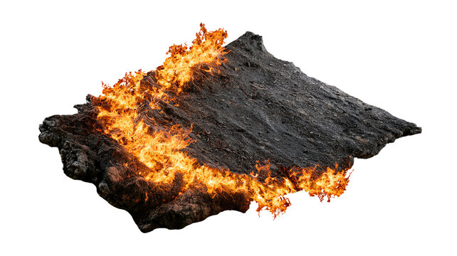 Ground fire patch with highly detailed realistic flames and cinematic glow, isolated PNG on transparent background