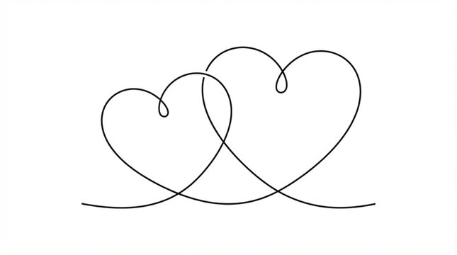  Interlocking two hearts couple partnership continuous line art vector