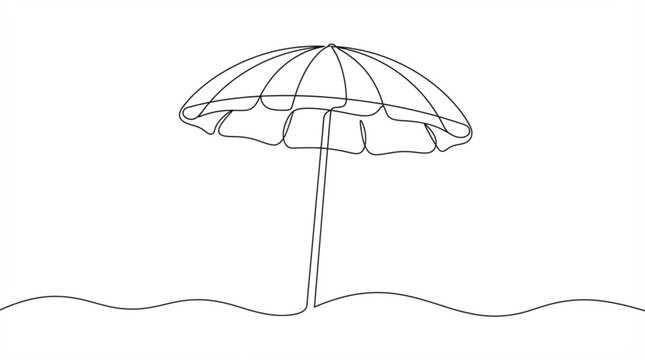  Summer beach umbrella parasol continuous line art vacation vector