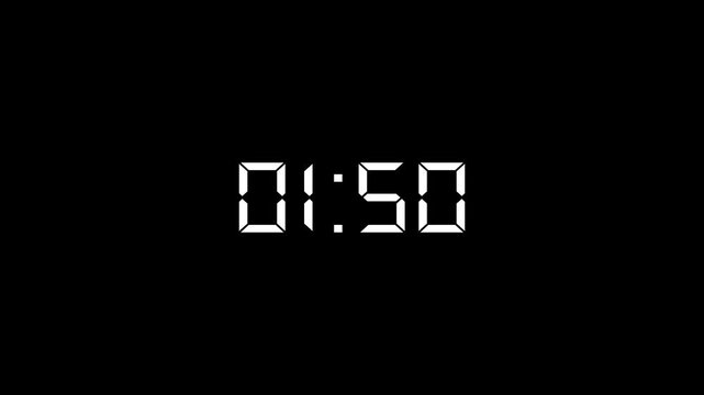 2 minutes countdown timer animation from 120 seconds to 0 seconds on a transparent background, two minute countdown timer complete in one minute,2 minute timer video in 4k