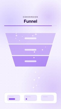 Marketing funnel stages with flowing particles, violet flat design vertical 9:16 seamless loop HD motion graphic background