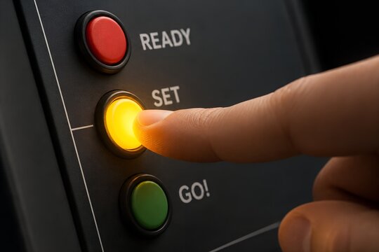 Finger Pressing Yellow Set Button Between Ready and Go Control Buttons