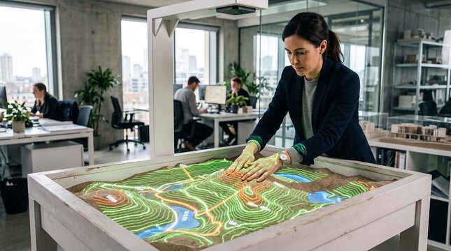 Professional molding sand in interactive topographical AR sandbox table