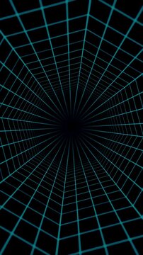 Rotating Blue Grid Tunnel with Forward Motion.
Glowing perspective lines spin during a rapid flight through a dark geometric tunnel.